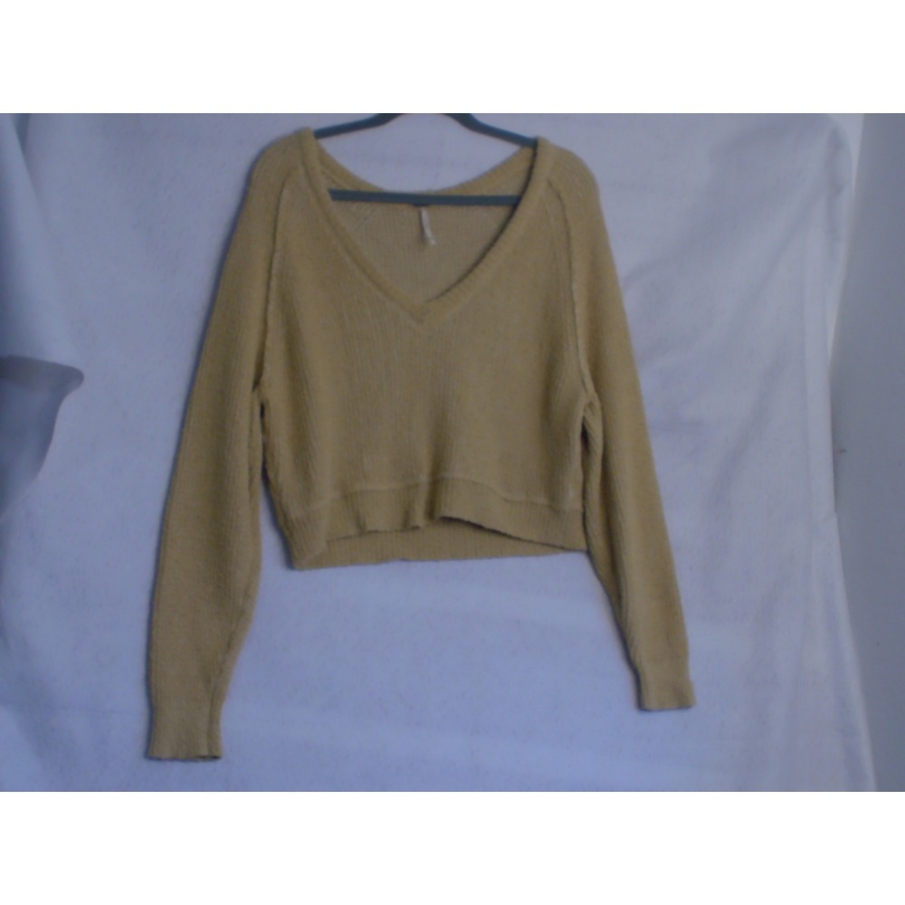 Free People Mustard Yellow V-Neck Knit Cropped Sweater XS‎ OB841249 - Picture 8 of 8